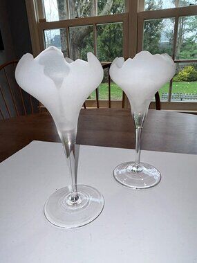 Rosenthal Studio Line Frosted Glass Tulip Candle Holders, Pair, Modern, 9"H, VT